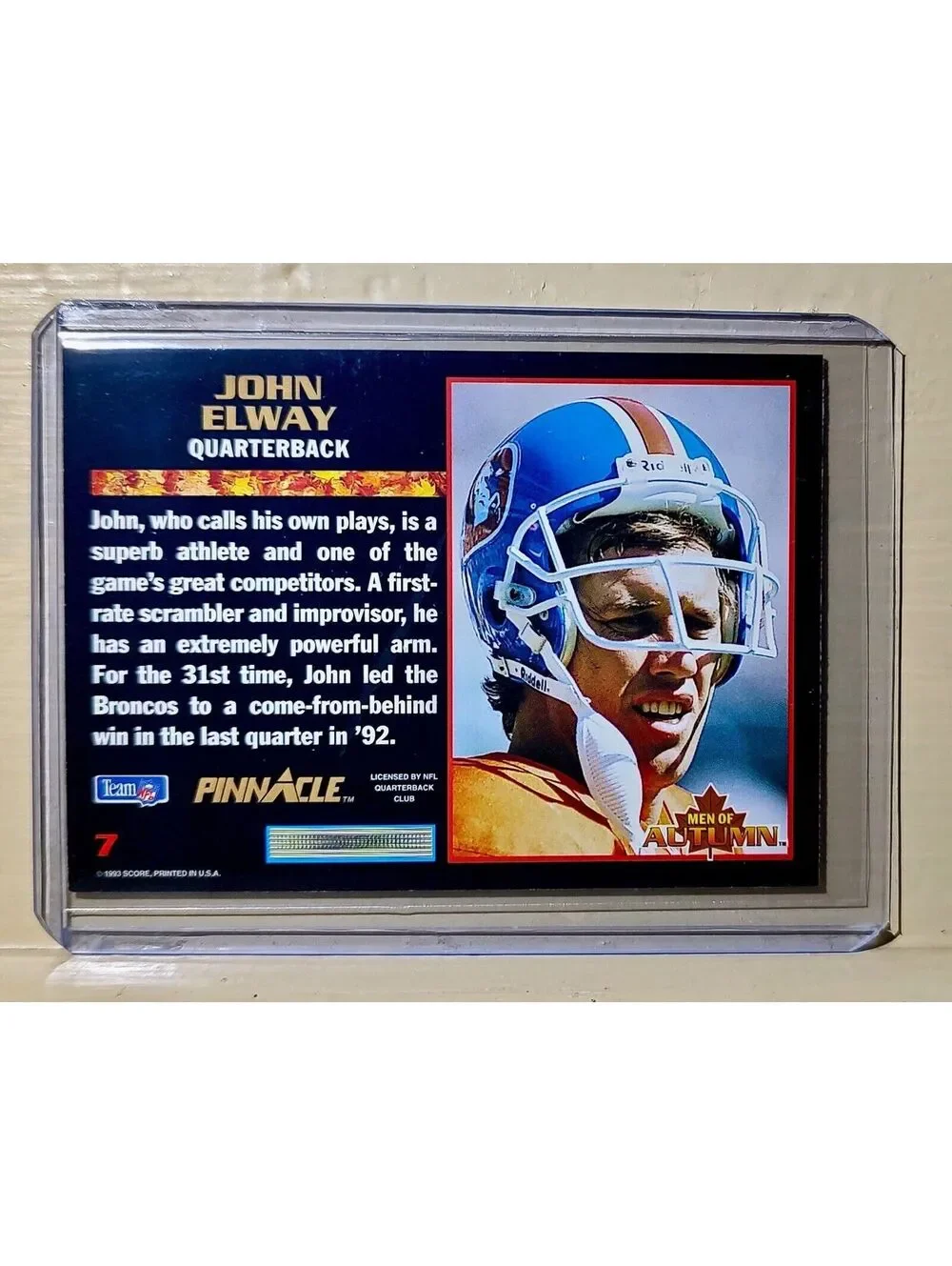 John Elway 1993 Score Pinnacle Football Men of Autumn #7 NFL Card Denver Broncos